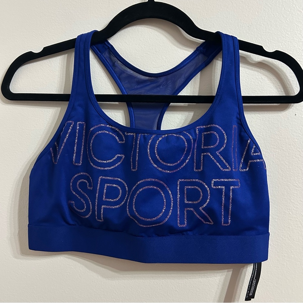 Victoria’s Secret Sport The Player Racerback Sports Bra Glitter Logo Large Blue